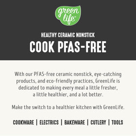 GreenLife Digital Rice Cooker includes measuring cup and spatula for perfect portions.