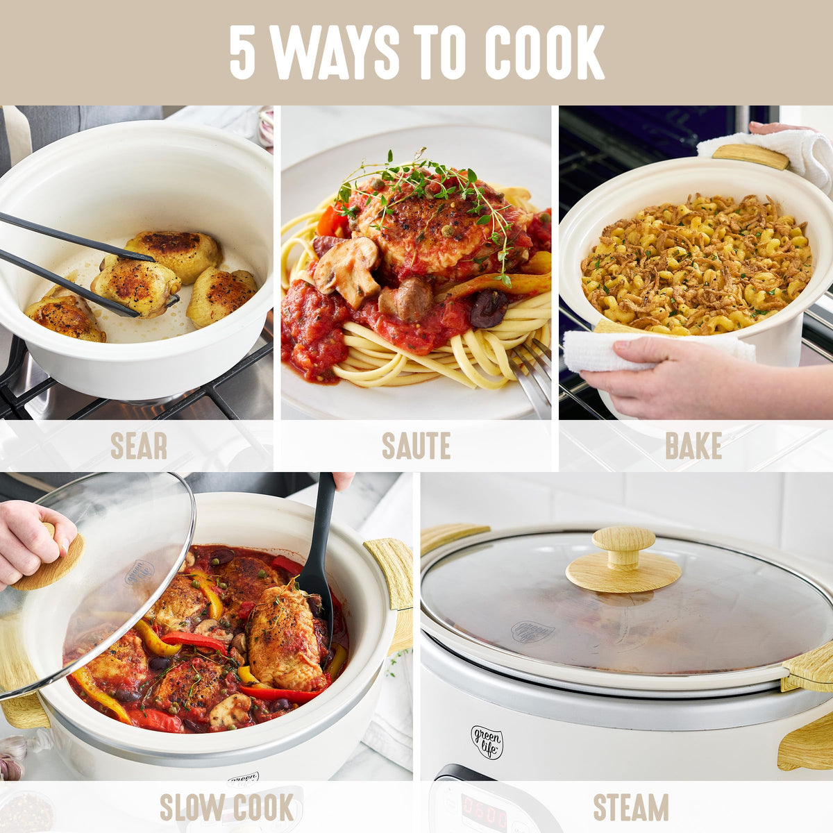 GreenLife slow cooker control dial with Low, High, and Warm settings.