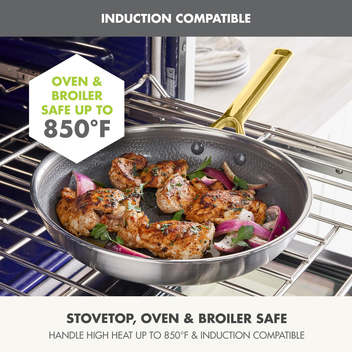 GreenPan Hybrid diamond-infused nonstick offers durable, easy-release cooking.