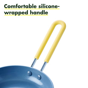GreenPan Mini handle close-up highlights the stay-cool silicone grip