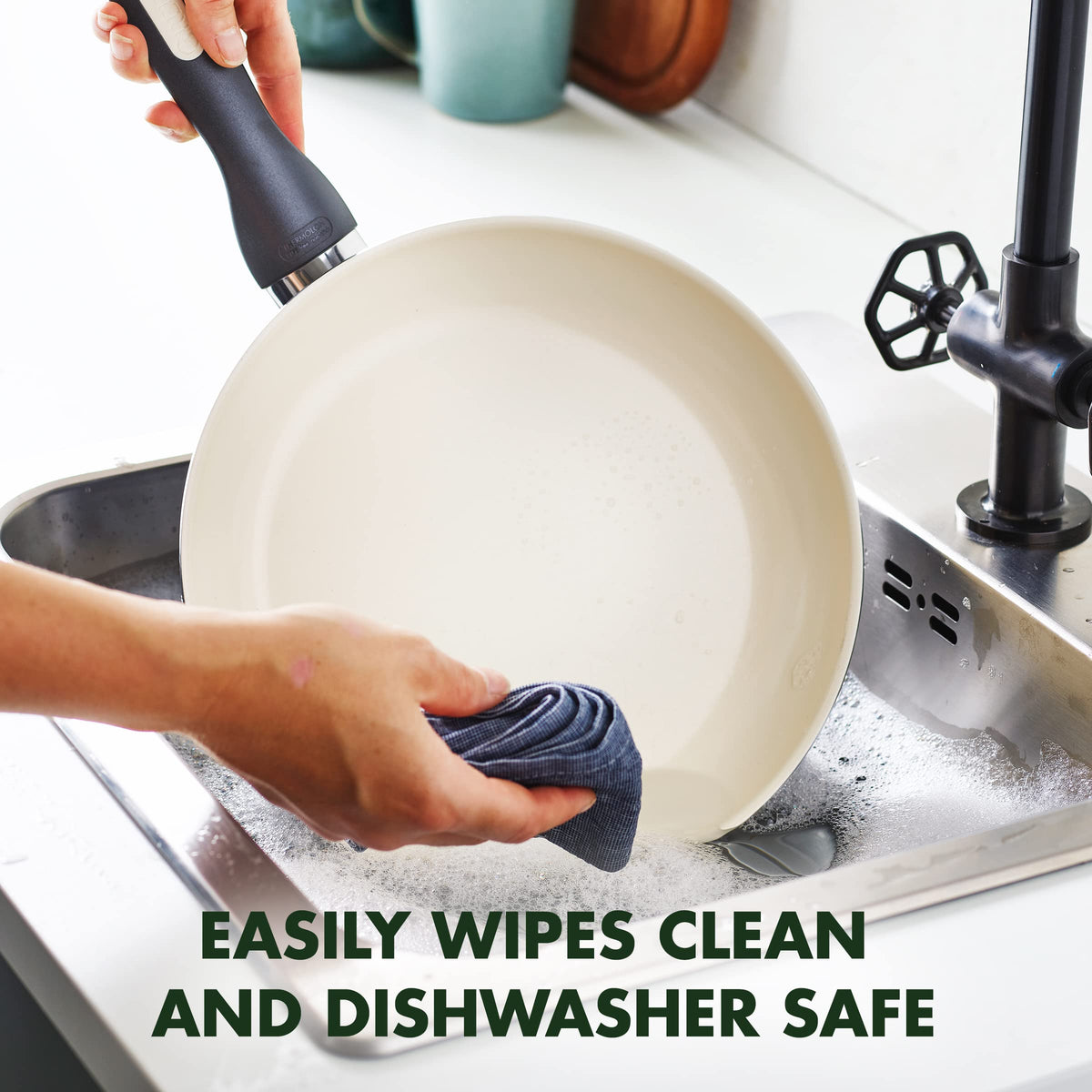 Rio cookware is dishwasher-safe for easy cleanup after cooking.