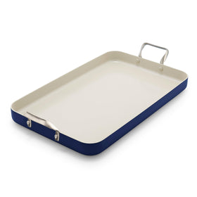 GreenPan Rio double-burner griddle with 18x11 inch surface for large family meals.