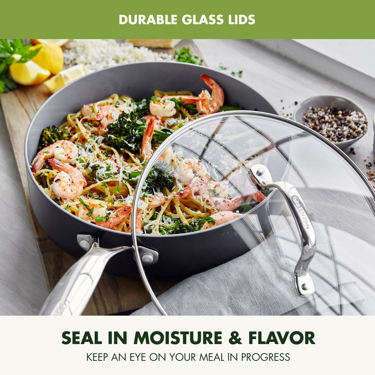 GreenPan Valencia Pro 3qt saute pan with lid for sautéing vegetables and proteins