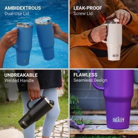 Greens Steel Beast 50oz tumbler with leak-proof lid in army green for spill-free use.