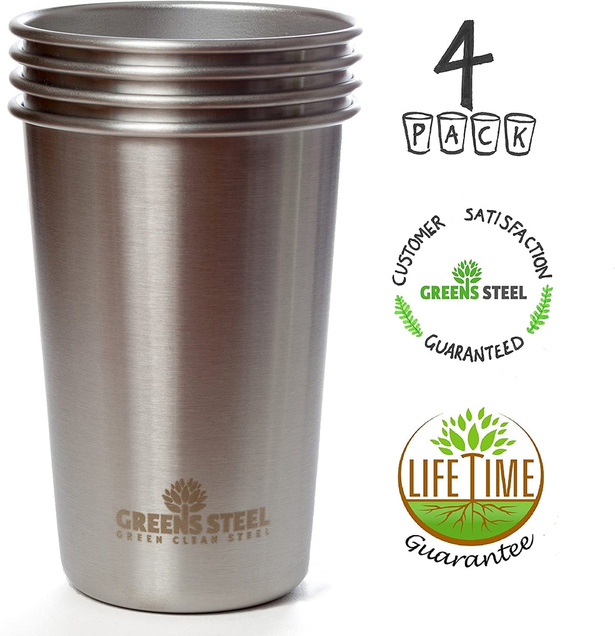 Greens Steel dishwasher-safe cups for easy cleaning after meals.