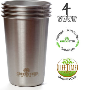 Greens Steel dishwasher-safe cups for easy cleaning after meals.