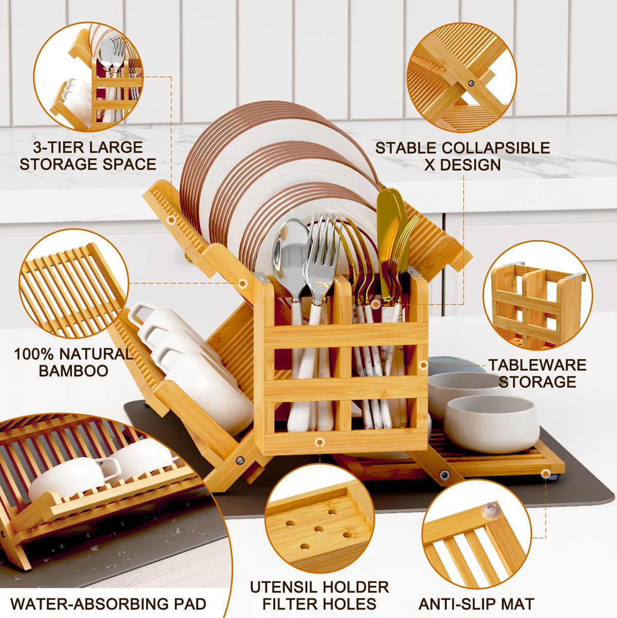 Greenual large-capacity rack fits plates, cups, and cookware.