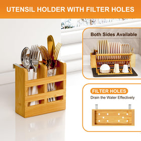 Greenual utensil holder neatly organizes forks and spoons beside the rack on the counter.