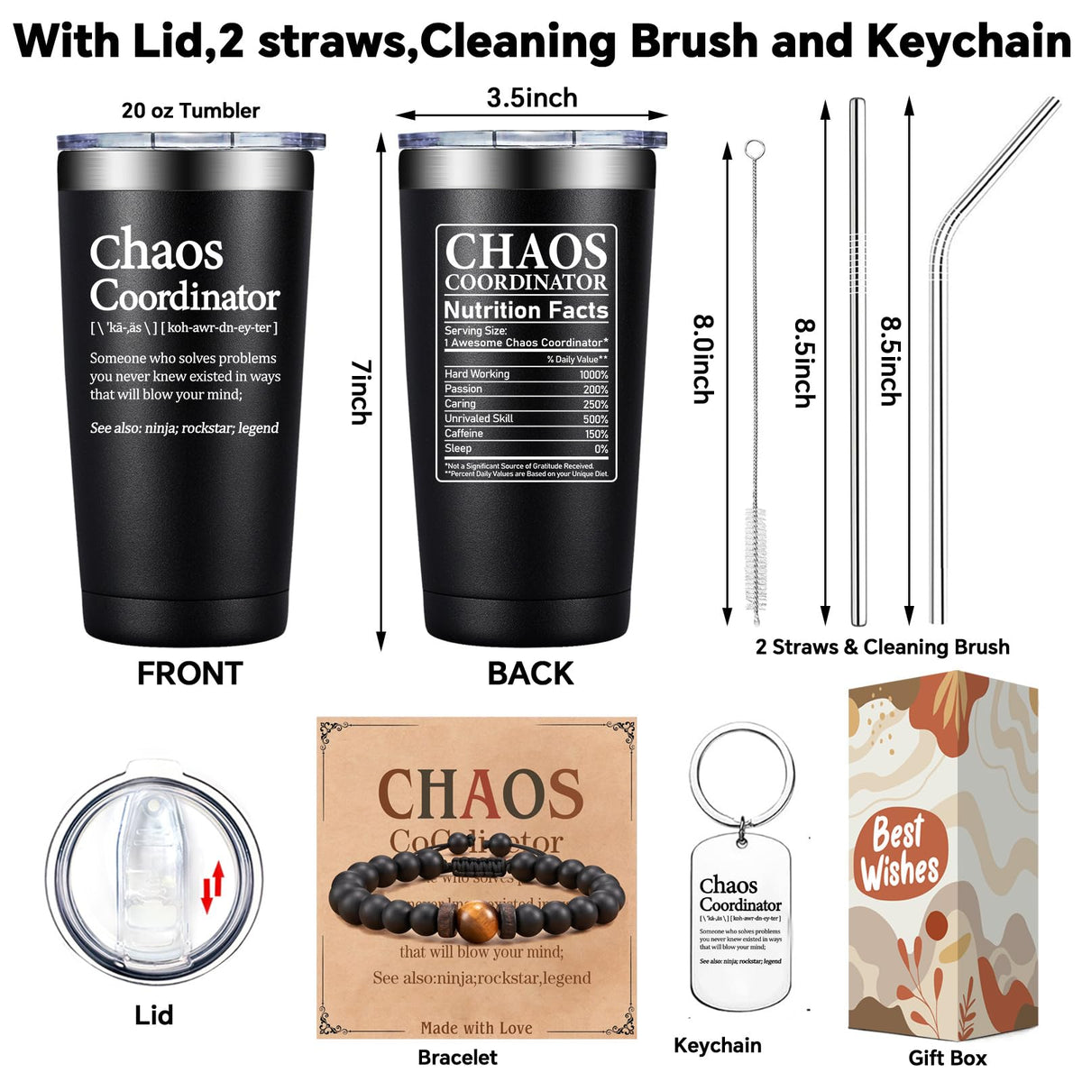Grifarny Chaos Coordinator tumbler gift-set with two stainless steel straws for daily use