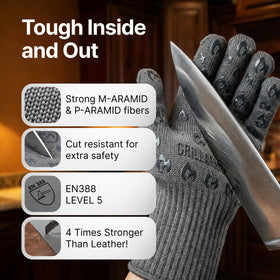 Grill Armor Gloves detail highlighting aramid fabrics for durable heat resistance.