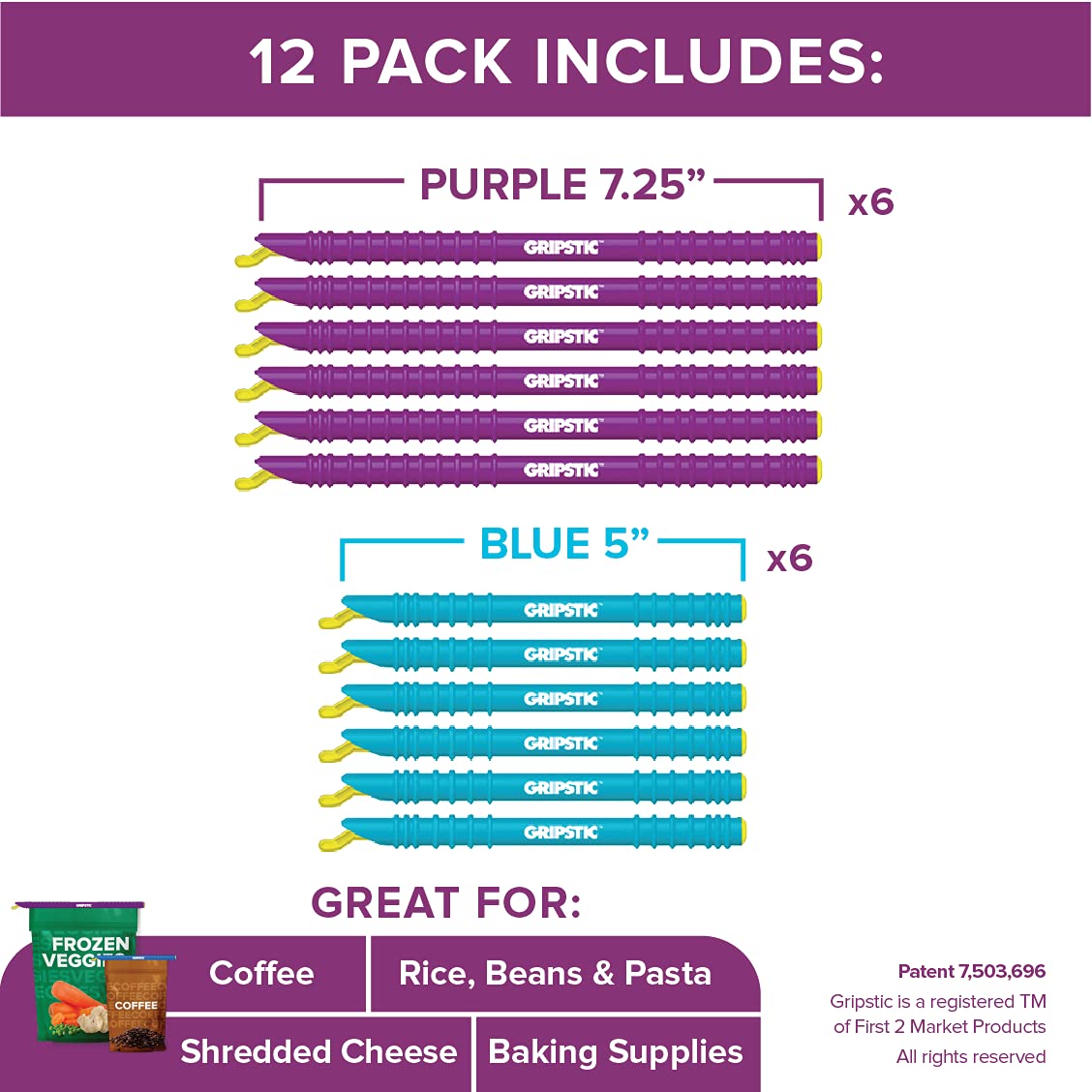GripStic purple 7.25-inch bag clip sealing larger bags