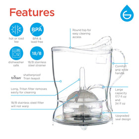 GROSCHE Aberdeen teapot uses Tritan steeper for safe, long-lasting use.