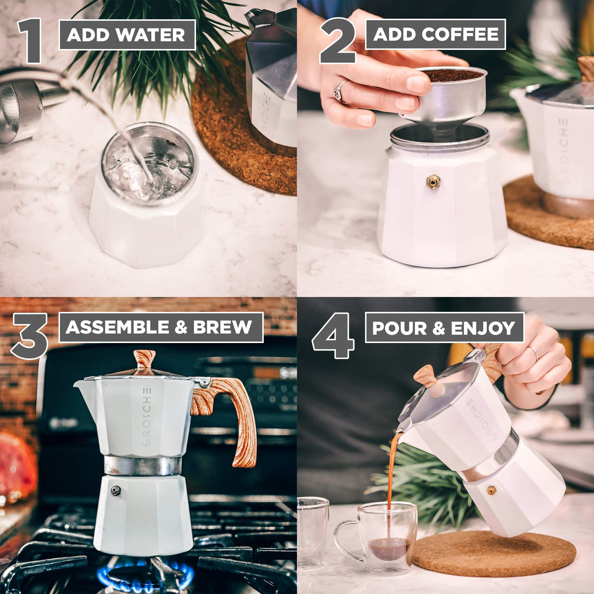 GROSCHE Milano Moka on non-magnetic induction heats slowly.