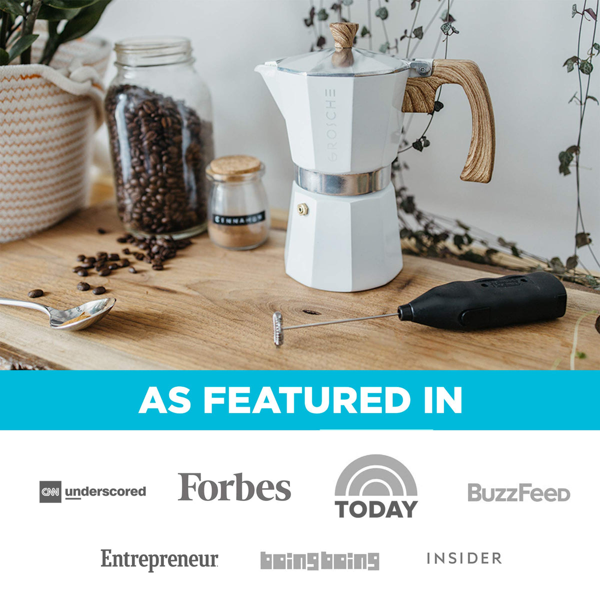Milano Moka paired with a milk frother for lattes.