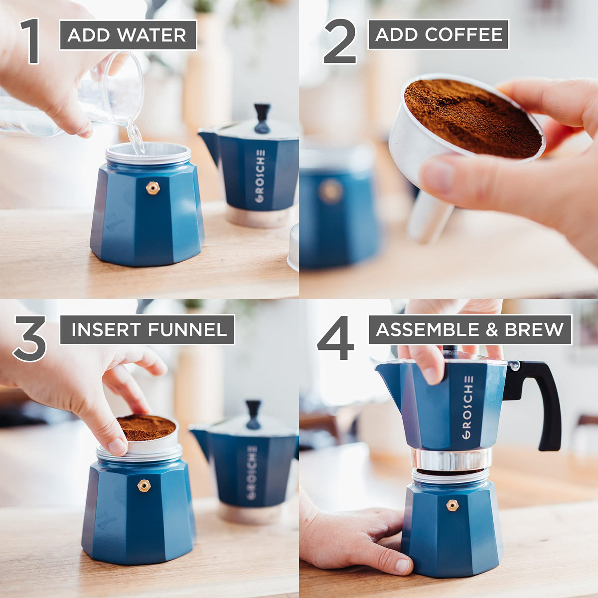 GROSCHE Milano Moka Pot ideal for cappuccino latte setups at home