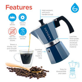GROSCHE Milano Moka Pot soft touch handle protects fingers during brewing