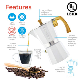 Close-up of the soft-touch handle on the GROSCHE Milano Moka.