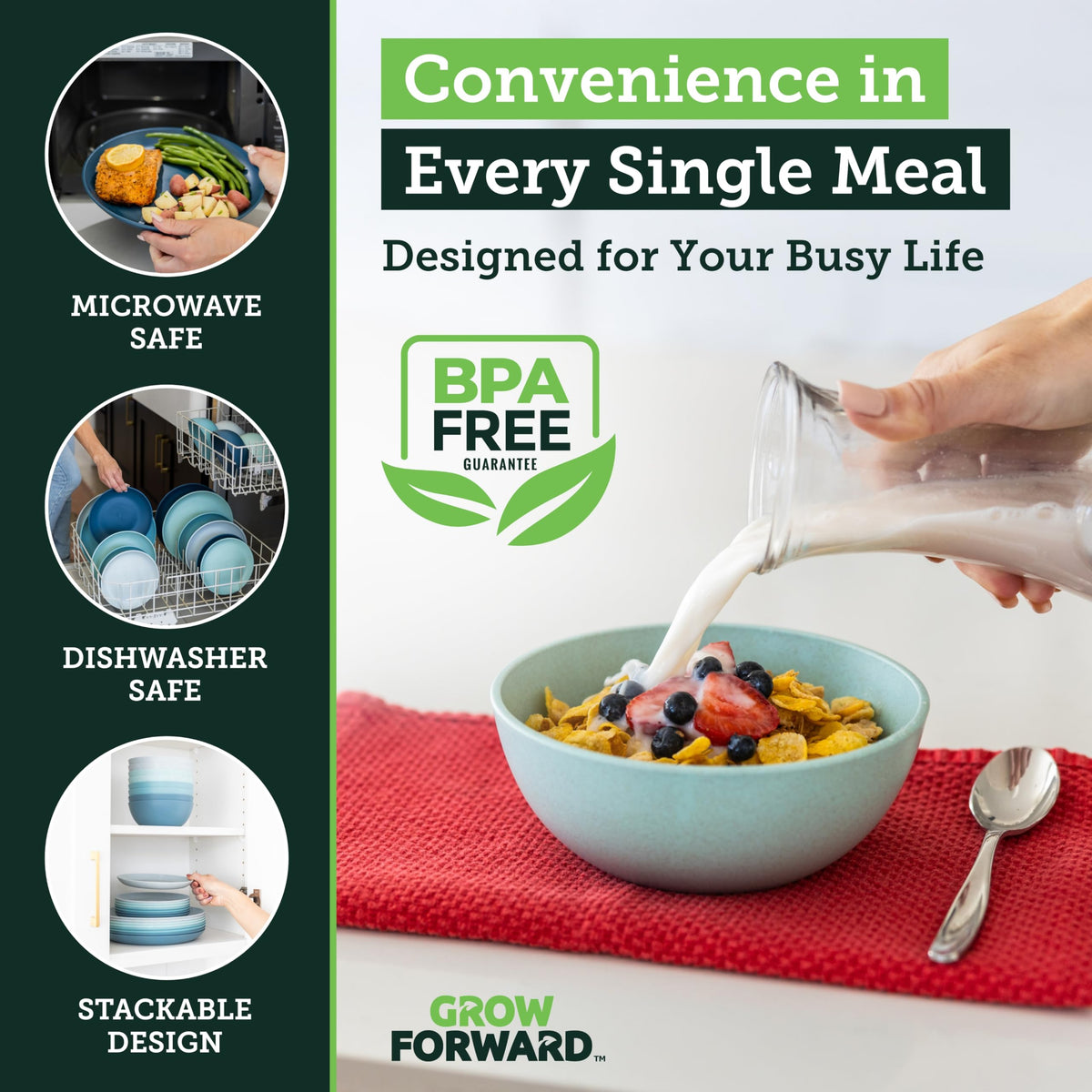 Grow Forward Seascape dinnerware supports eco-friendly choices with a smaller carbon footprint.