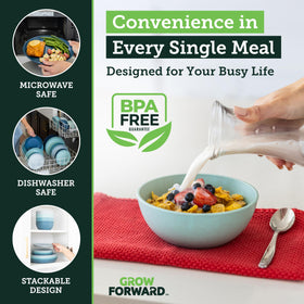 Grow Forward Seascape dinnerware supports eco-friendly choices with a smaller carbon footprint.