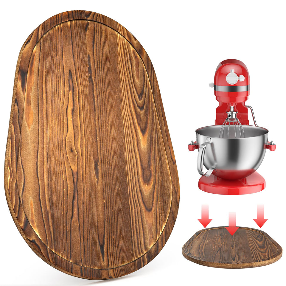 GuanQiao pine wood mixer slider front view with KitchenAid 5-8 Qt compatibility