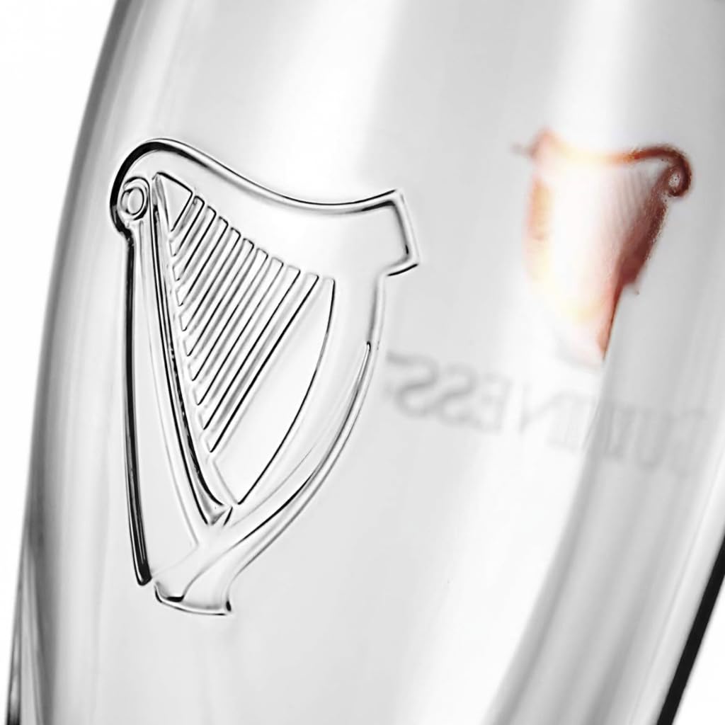 Guinness 20oz twin-pack glass side view showcasing durable construction
