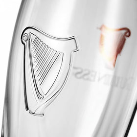 Guinness 20oz twin-pack glass side view showcasing durable construction