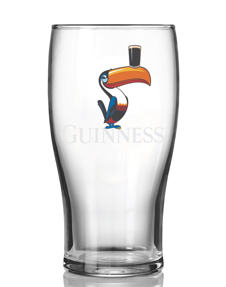 Guinness Official Toucan pint glass with classic logo for stylish home bars.