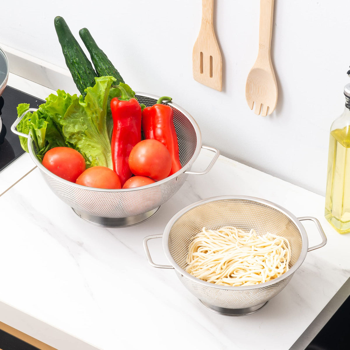 Gulex colander measured at 11.2 inches diameter suitable for large pots.