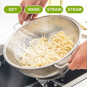 Gulex colander shown as dishwasher-safe for easy cleanup after meals.