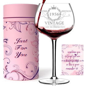 Gumry 70th birthday wine glass with vintage 1956 engraving for milestone celebrations.