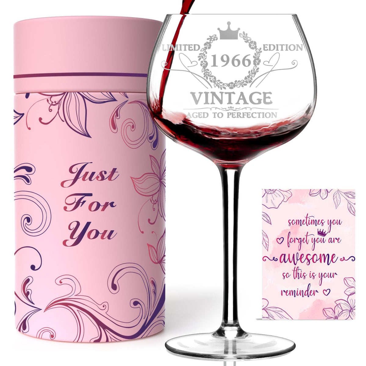 Gumry vintage 1966 engraved wine glass perfect for a 60th birthday toast.