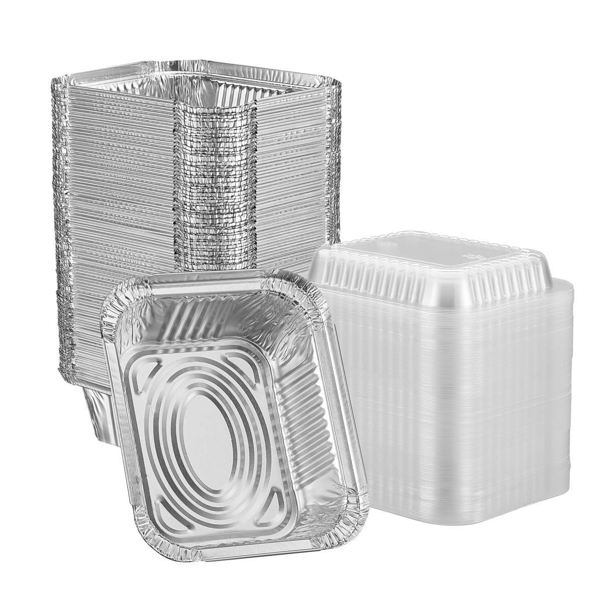 GUSTO 1lb disposable aluminum pans with clear lids for 5x4 takeout and easy transport.