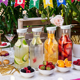 GUSTO clear plastic pitcher showcases beverages for easy selection.