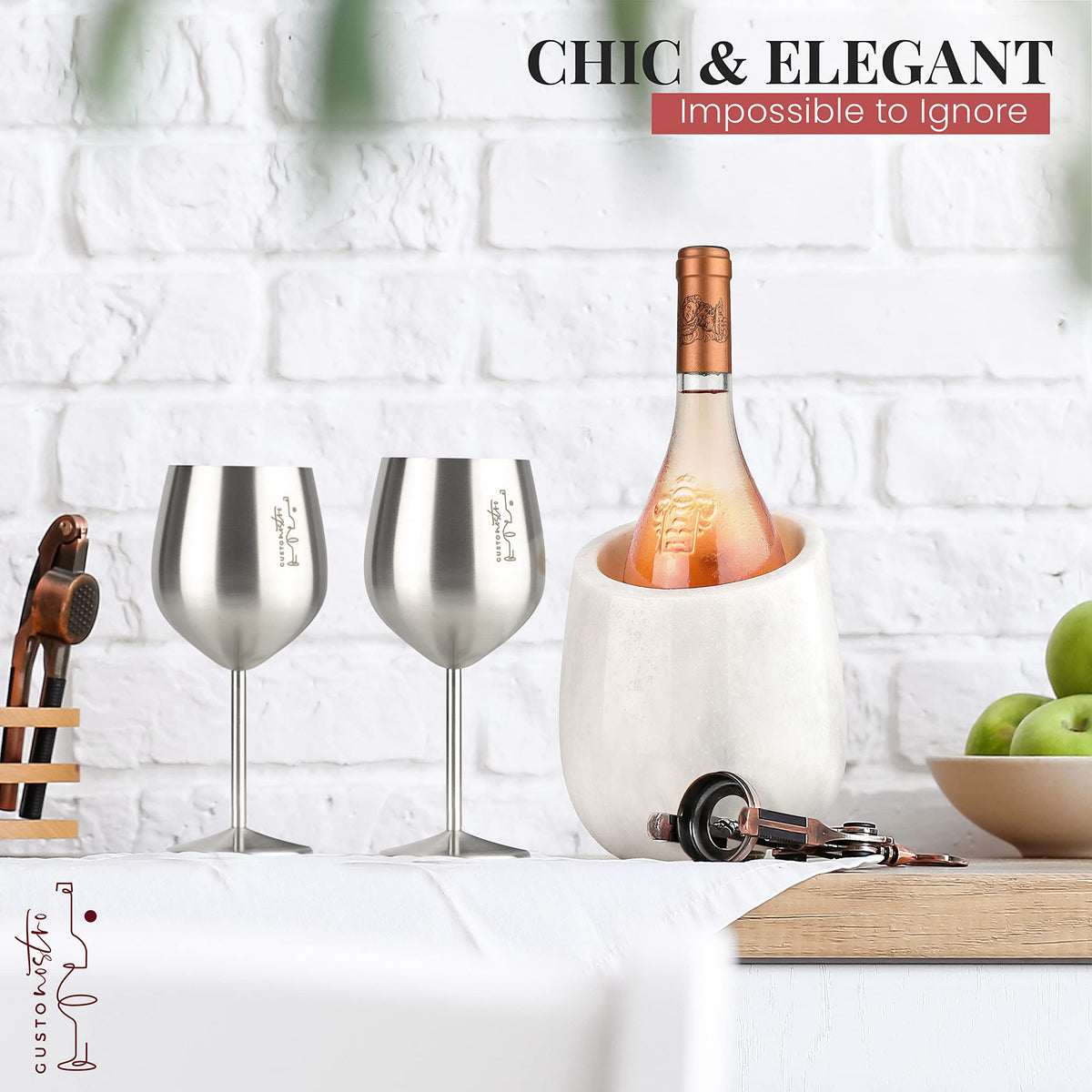 Gusto Nostro marble chiller ready for champagne or sparkling wine.