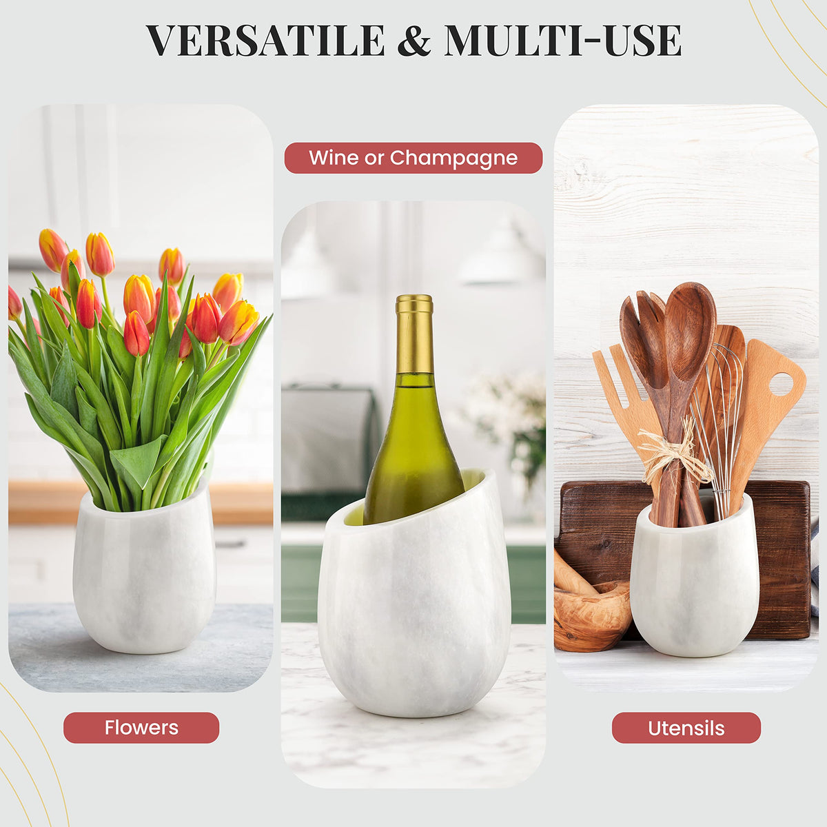 Gusto Nostro marble chiller with bottle inside for steady cooling.