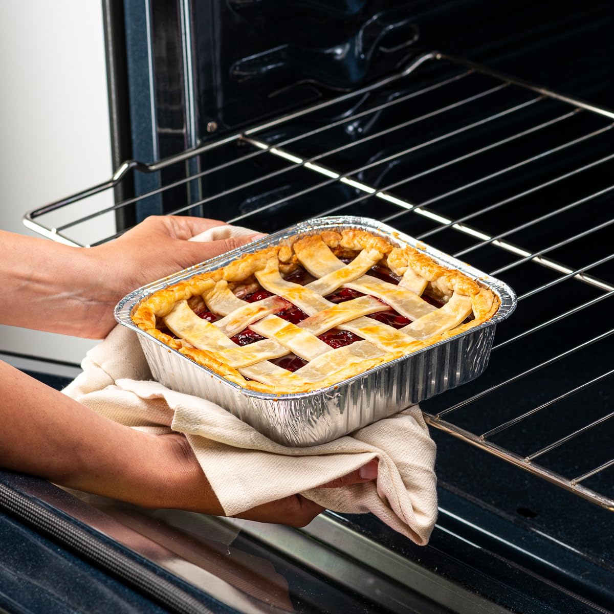 GUSTO stackable foil pans save cabinet space.