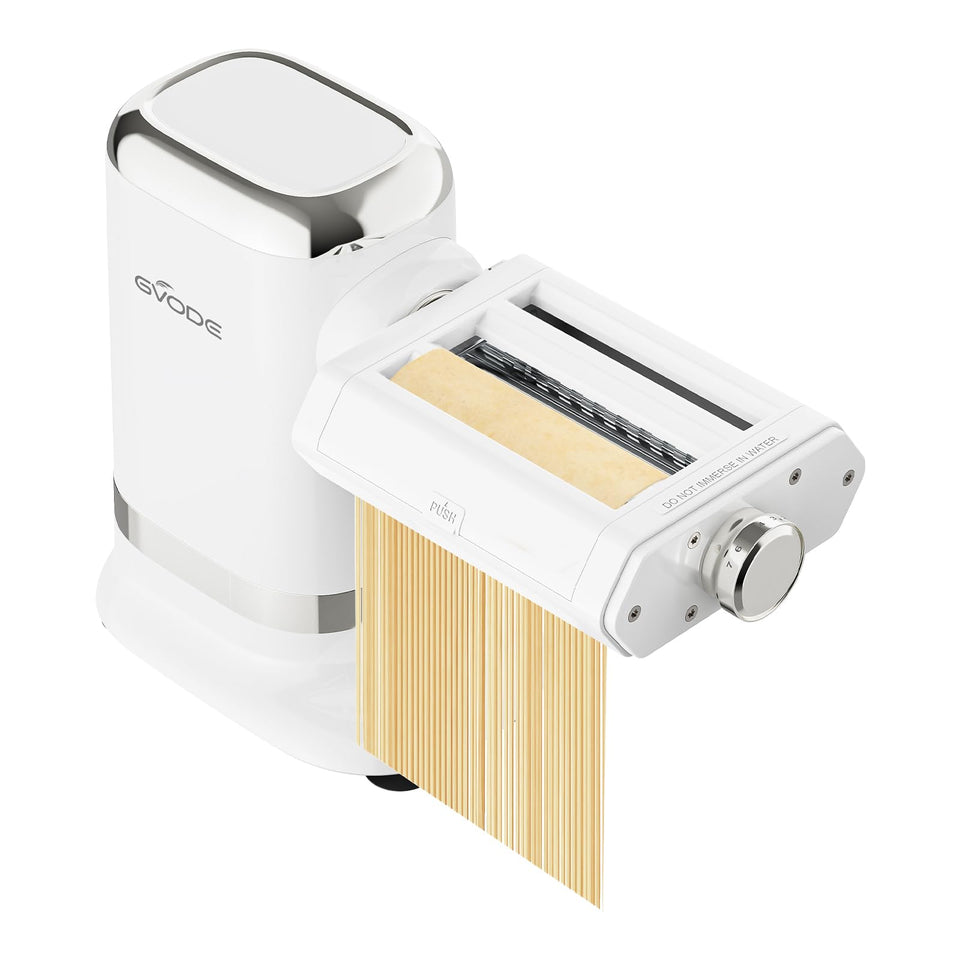 GVODE electric pasta maker front view highlighting robust aluminum construction for durable pasta making.