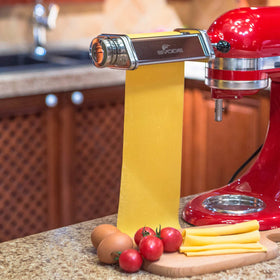 GVODE pasta roller attachment side view demonstrates compact design for KitchenAid compatibility