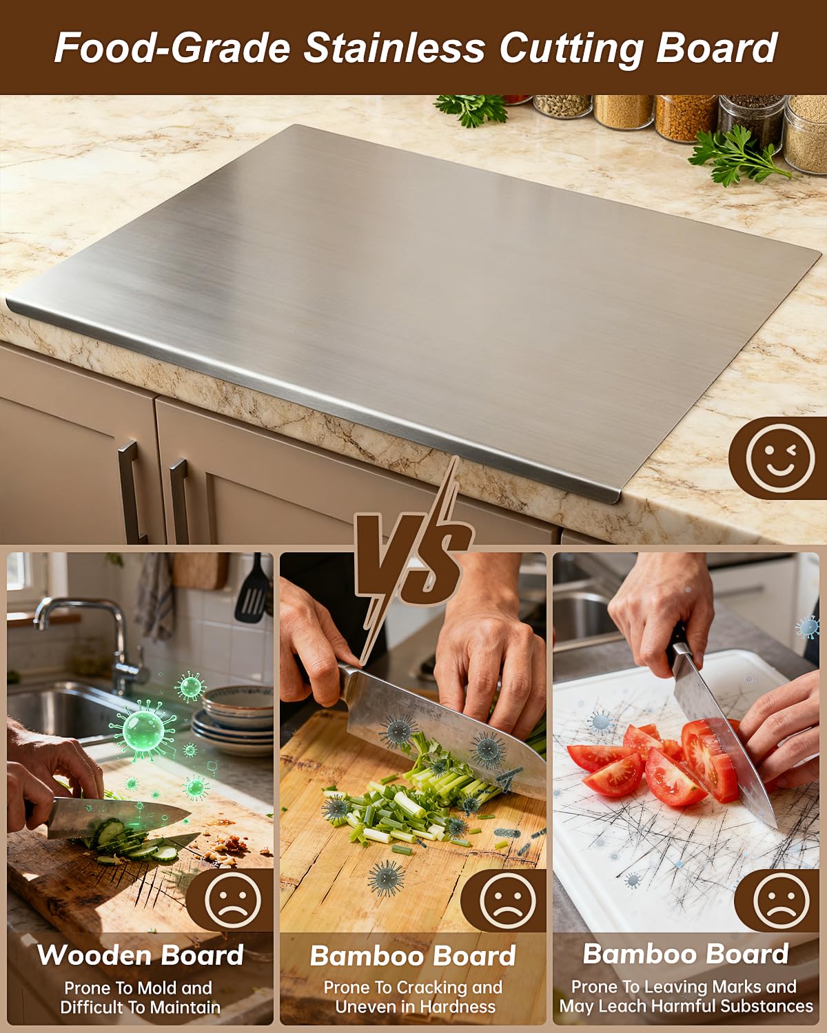 GVUHR Double-sided stainless surface doubles workspace for baking and prep.