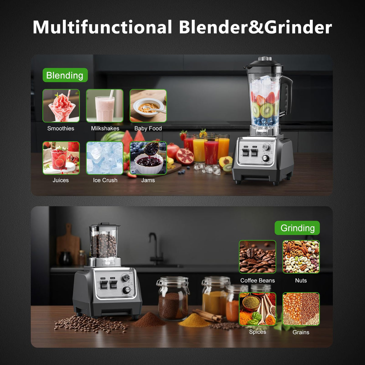 H-Duka 1800W blender with 20 oz grinder cup for spices and beans.
