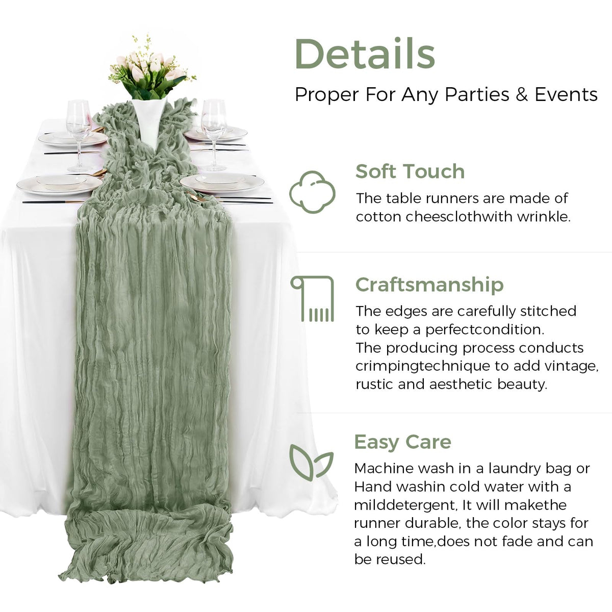 Haewlear sage green runner on bridal shower dining setup for soft ambience.