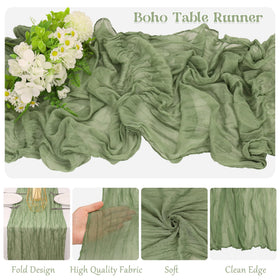 HAISIWLKJ sage-green table runner shows soft, wrinkle texture for rustic charm.