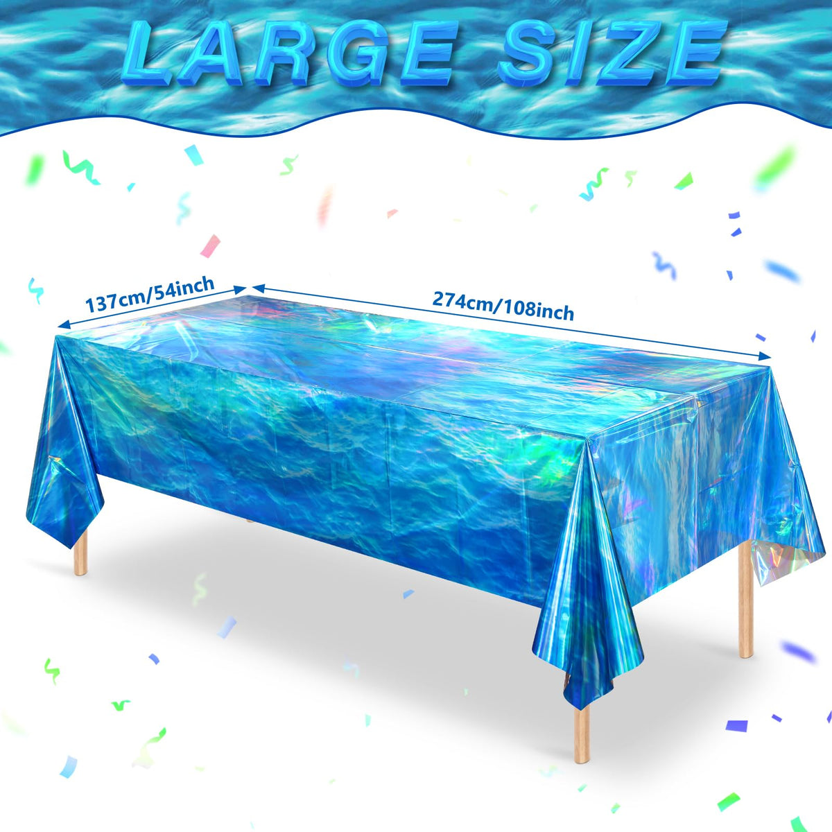 Hallswl ocean waves tablecloth shines under lights for beach-themed celebrations