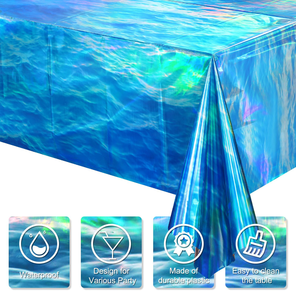 Hallswl iridescent blue tablecloth designed for pool or mermaid themed events