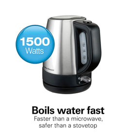 Hamilton Beach cordless kettle in use for quick tea or cocoa.
