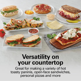 Hamilton Beach Panini Press floating lid adjusts to sandwich thickness for even pressing