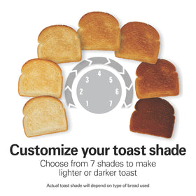 Defrost setting for evenly toasted frozen bread and waffles.