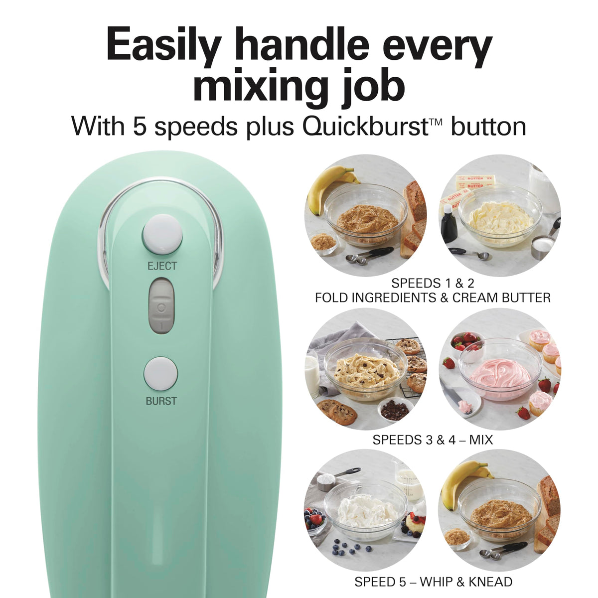 Hamilton Beach vintage hand mixer 1.3A DC motor delivers steady power