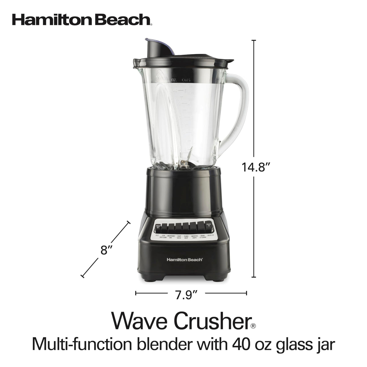 Hamilton Beach blender in elegant black and stainless finish for kitchen convenience.