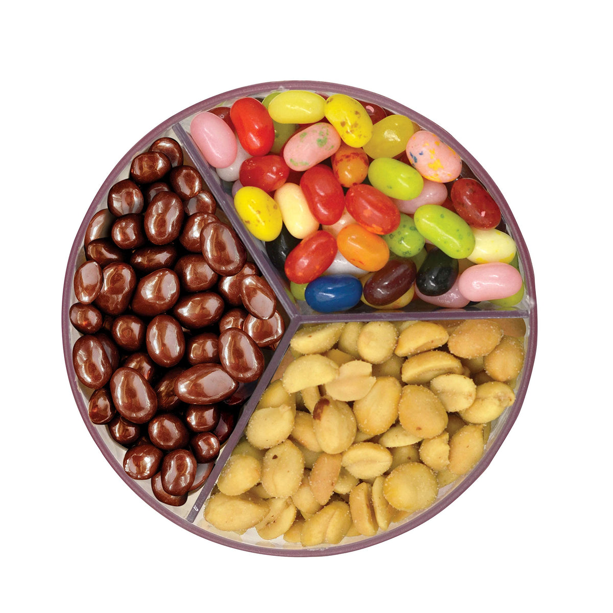 Handy Gourmet triple candy machine red close-up of three compartments.